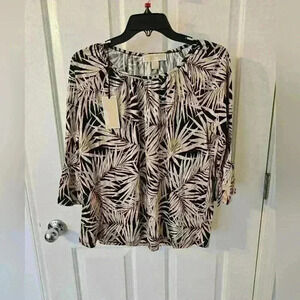 Michael Kors NWT Bell Sleeve Black/khaki Blouse Size M